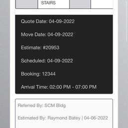 Email confirmation from Square Cow Movers that states clearly that the arrival time is 2pm-7pm Email confirmation from Square Cow Movers that states clearly that the arrival time is 2pm-7pm