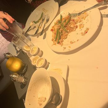 Chart House - stack of dirty dishes we had to put to the side just to make room to eat our entree - Seafood Near Me - Monterey, California