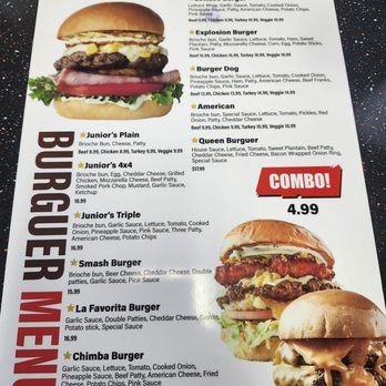 Junior Colombian Burger - Sturdy, large menu. More of a poster board really - Burgers Near Me - Orlando, Florida