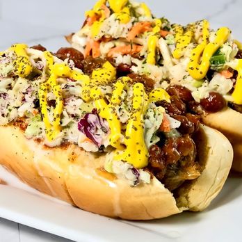 Village Kitchen - two chili dogs with cole slaw - Vegan Near Me - Decatur, Georgia Village Kitchen - two chili dogs with cole slaw - Vegan Near Me - Decatur, Georgia