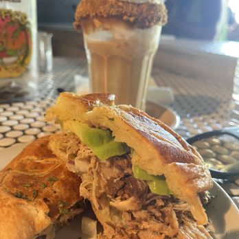 Bistro Cafe - Carnitas Croissant Sandwich w/ iced caramel latte - Puerto Rican Near Me - San Juan, Puerto Rico Bistro Cafe - Carnitas Croissant Sandwich w/ iced caramel latte - Puerto Rican Near Me - San Juan, Puerto Rico