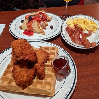 Mimi's Cafe - Chicken and waffles, stuffed french toast platter, and a mango mimosa. - Breakfast & Brunch Near Me - Greensboro, North Carolina