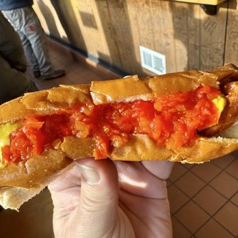 Rawleys Drive-In - Hummel Hot Dog with House Hot Relish and yellow mustard - Burgers Near Me - Fairfield, Connecticut Rawleys Drive-In - Hummel Hot Dog with House Hot Relish and yellow mustard - Burgers Near Me - Fairfield, Connecticut
