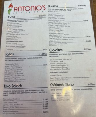 Menu photo 3 Antonio's Mexican Grill Reno, NV