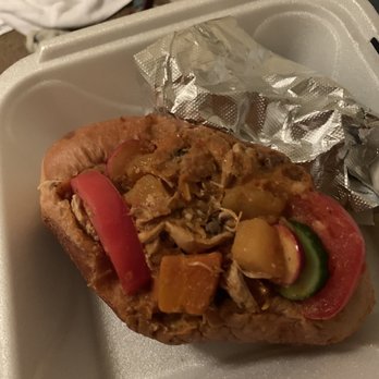 La Libertad - Their version of pan con pollo. So disappointed, made with stewed chicken, mostly potatoes tho. And so freaking dry, where is my recaudo!! - Salvadoran Near Me - Pelham, Alabama