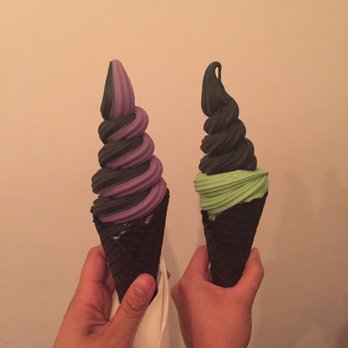 iHalo Krunch - Coconut and yam ice cream on a charcoal cone. Matcha and coconut ice cream (stacked) on a charcoal cone - Ice Cream & Frozen Yogurt Near Me - Toronto, Ontario iHalo Krunch - Coconut and yam ice cream on a charcoal cone. Matcha and coconut ice cream (stacked) on a charcoal cone - Ice Cream & Frozen Yogurt Near Me - Toronto, Ontario