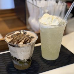 Japanese Bite Stand YAMADA - Left: Awa Hojicha Right: Sparkling Yuzu Float