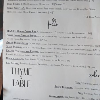 Thyme Table - Menus - New American Near Me - Bay Village, Ohio