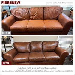 Fibrenew Bluff City - Memphis - Faded and worn leather sofa restoration.