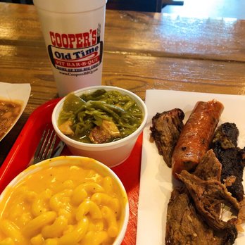 Cooper's Old Time Pit Bar-B-Que - Brisket, Mac-N-Cheese, green Pinto Beans, green beans, Sausage - Barbeque Near Me - Austin, Texas Cooper's Old Time Pit Bar-B-Que - Brisket, Mac-N-Cheese, green Pinto Beans, green beans, Sausage - Barbeque Near Me - Austin, Texas