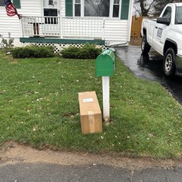 The package your carrier left in the pouring rain! No bag, front porch only 25' away with an over hang. Nope just left in the yard! Sad!!