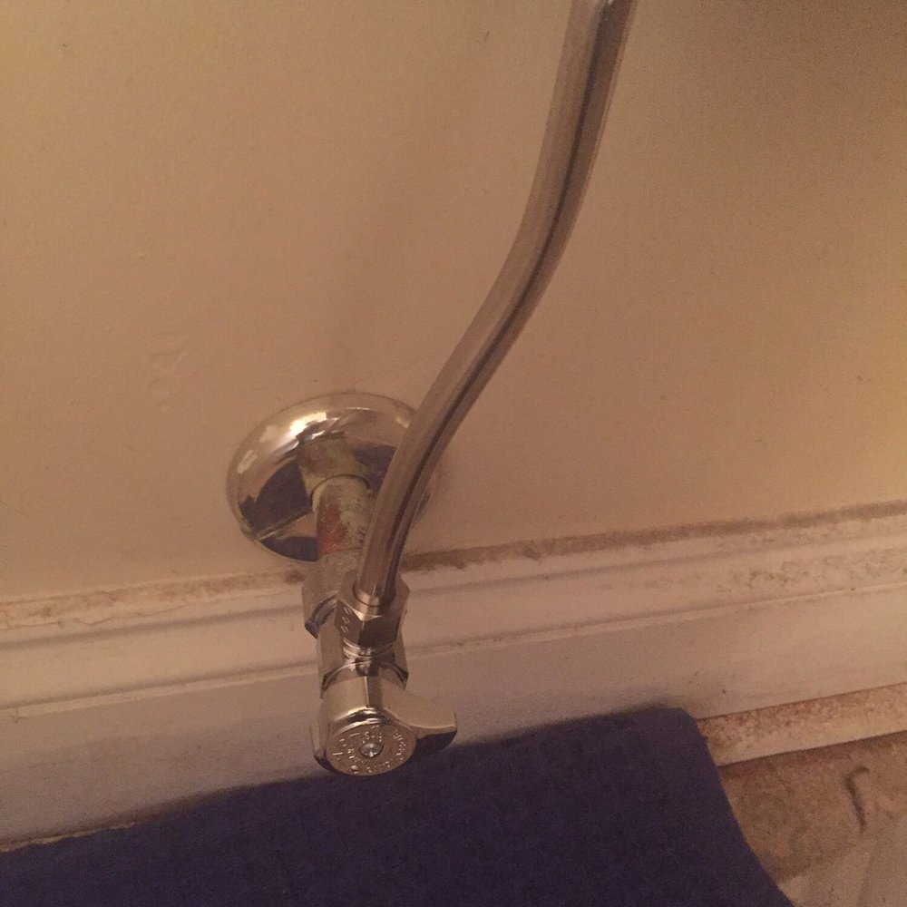 New water shut-off valve for a toilet. Very nicely installed. New water shut-off valve for a toilet. Very nicely installed.