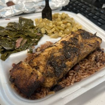 Vittles at the PARK - Jerk Salmon with Lima Beans and Collards. - Soul Food Near Me - Durham, North Carolina
