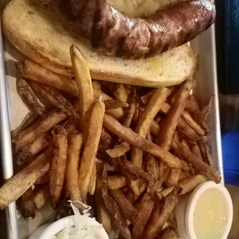 Stuttgarden Tavern - Cheese filled bratwurst with fries - German Near Me - Texas City, Texas Stuttgarden Tavern - Cheese filled bratwurst with fries - German Near Me - Texas City, Texas