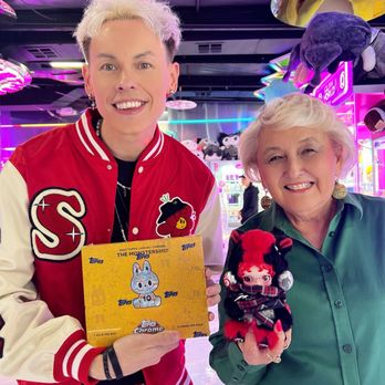 Claw World - Me & my mom traded plushies for the Topps chrome Labubu cards & pulled the SECRET SKULL PANDA from the new "Have A Good Run" - Arcades Near Me - Las Vegas, Nevada