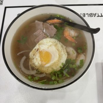 Twenty Pho Hour - Pho Tai (Rare Steak Pho)  with egg and shrimp - Noodles Near Me - Orlando, Florida