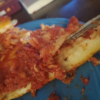 Rosati's Pizza - The very thin layer of cheese on the pizza - Pizza Near Me - Madison, Wisconsin