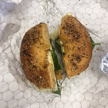 Barrier Island Bagels - Sriracha everything bagel, egg and cheese with spinach! - Breakfast & Brunch Near Me - Kitty Hawk, North Carolina