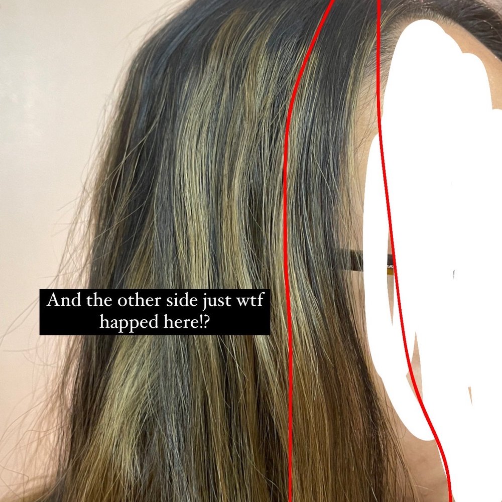 Studio G Hair Salon - Uneven hair color this side of my hair doesn't have blonde in the front. - Hair Salons Near Me - Pasadena, California Studio G Hair Salon - Uneven hair color this side of my hair doesn't have blonde in the front. - Hair Salons Near Me - Pasadena, California