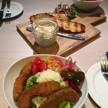 Copper Fox Gastropub - Fried avocado salad (shared - half portions) and smoked salmon spread with four pieces of bread - New American Near Me - Chicago, Illinois Copper Fox Gastropub - Fried avocado salad (shared - half portions) and smoked salmon spread with four pieces of bread - New American Near Me - Chicago, Illinois