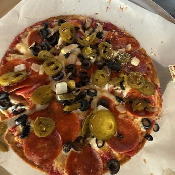 Blackbeards Tavern - 9 inch with double pepperoni, onion, black olives, and jalapeños - Tiki Bars Near Me - North Fort Myers, Florida
