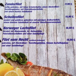 Cafe am Mündesee - Fischgerichte (Auswahl), auch Fleisch und Pasta erhältlich
