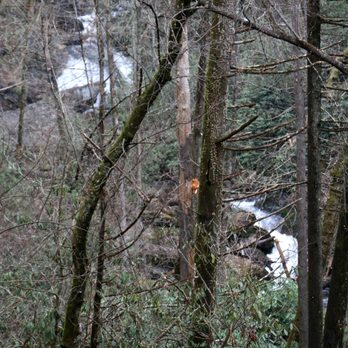 Sarah's Creek Falls - Zoomed view of upper falls in the distance from best vantage point. - Hiking Near Me - Clayton, Georgia Sarah's Creek Falls - Zoomed view of upper falls in the distance from best vantage point. - Hiking Near Me - Clayton, Georgia