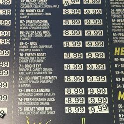 Menus of juice
