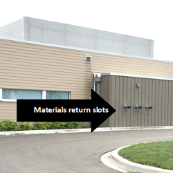 White Oak Library District -  Crest Hill Branch - The Crest Hill Branch has a drive up materials return located on the East (right) side of the building.