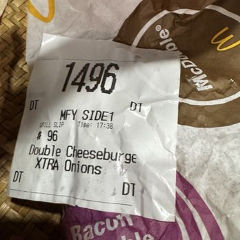 McDonald's - Label showing extra onions. - Burgers Near Me - Discovery Bay, California