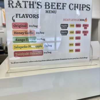 Rath’s Beef Chips - Flavors offered & heat levels - Specialty Food Near Me - Lowell, Massachusetts Rath’s Beef Chips - Flavors offered & heat levels - Specialty Food Near Me - Lowell, Massachusetts