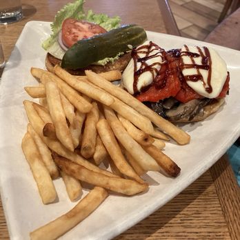 Thunderbird Bar & Grill - Portobello sandwich with pickle and fries! - American Near Me - Santa Fe, New Mexico