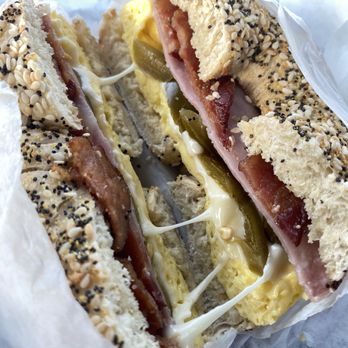 Baker’s Dozen Donuts - Riverside - This bagel called 'disaster' sandwich was delicious! - Donuts Near Me - Riverside, California