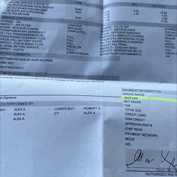 Jiffy Lube - Bill for oil change and air filter replacement - Oil Change Stations Near Me - Canutillo, Texas