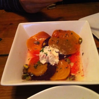 Salty Sow - roasted beets with goat cheese and pistachio vingarette. - American Near Me - Austin, Texas Salty Sow - roasted beets with goat cheese and pistachio vingarette. - American Near Me - Austin, Texas