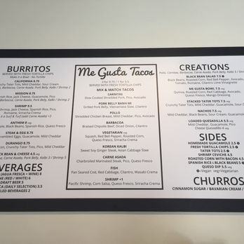Me Gusta Tacos - Menu above the cashier - Tacos Near Me - Henderson, Nevada