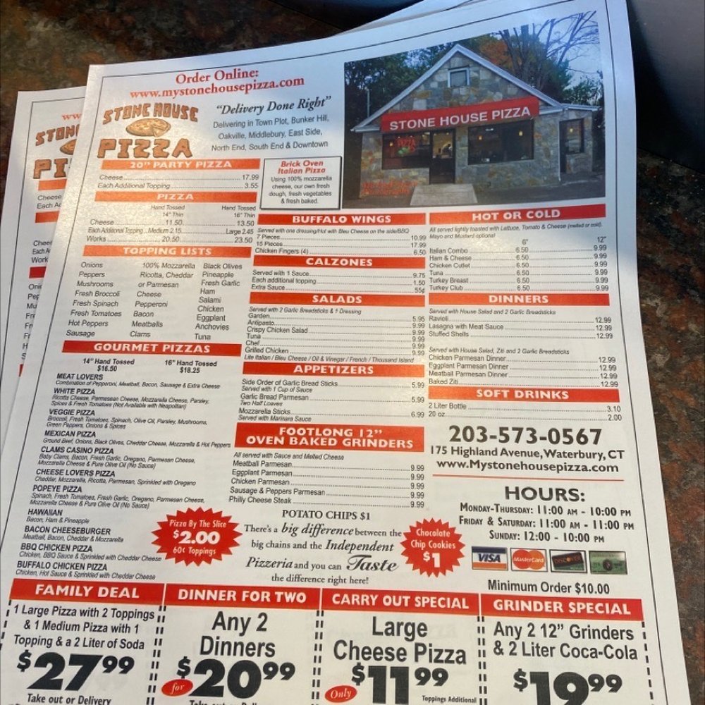 Stonehouse Pizza - Menu - Pizza Near Me - Waterbury, Connecticut Stonehouse Pizza - Menu - Pizza Near Me - Waterbury, Connecticut