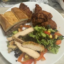 Southwest Salad, chicken wings, and Tri-Tip Sandwich Southwest Salad, chicken wings, and Tri-Tip Sandwich