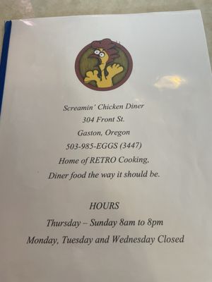 Menu photo 1 Screamin' Chicken Diner Gaston, OR Menu photo 1 Screamin' Chicken Diner Gaston, OR