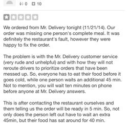 mr. delivery - Another bad review