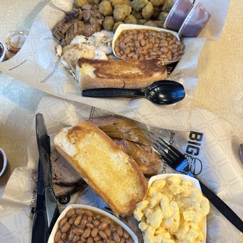 Dickey's Barbecue Pit - 2 Meat Plate, Brisket, Mac & Cheese, jalapeño and cheese sausages, Crispy Fried Okra, Texas Toast, Barbecue Beans, Chicken Breast - Barbeque Near Me - Roseville, California