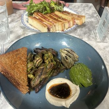 Oh La La - Background: OHLALA Croque Monsieur Foreground: Wild Mushroom Bowl - Bakeries Near Me - Pasadena, California