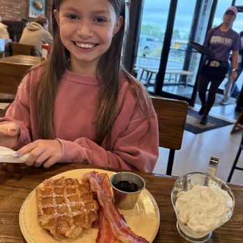 Redberry - Pearl Sugar Belgian Waffle, order of "limp" bacon and a generous side of whipped cream - Breakfast & Brunch Near Me - Troy, Ohio