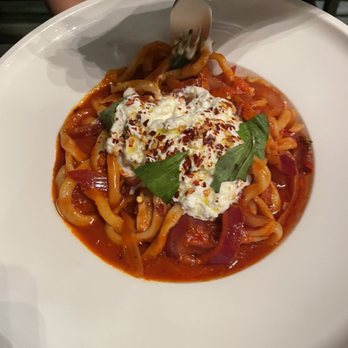 Torchio Pasta Bar - Bucatini Arrabbiata with burrata. - Italian Near Me - Chicago, Illinois Torchio Pasta Bar - Bucatini Arrabbiata with burrata. - Italian Near Me - Chicago, Illinois