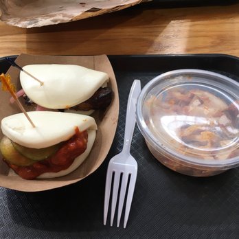 Suzy Siu's Baos - Baos with pork belly (above), korean fried chicken (below) and a side of napa kimchi - $10 - Korean Near Me - Atlanta, Georgia Suzy Siu's Baos - Baos with pork belly (above), korean fried chicken (below) and a side of napa kimchi - $10 - Korean Near Me - Atlanta, Georgia