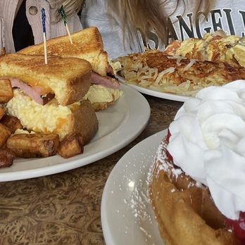 The Omelet House - Almond strawberry waffle, Texas breakfast Sammy and make your own omelet - American Near Me - Stockton, California