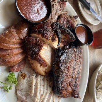 The County Line - BBQ platter for 2. There was enough for 4! - Barbeque Near Me - San Antonio, Texas The County Line - BBQ platter for 2. There was enough for 4! - Barbeque Near Me - San Antonio, Texas