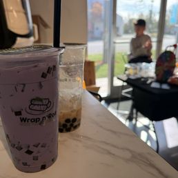 Taro + coffee jelly & Original Milk Tea + tapioca pearl great boba tea! Taro + coffee jelly & Original Milk Tea + tapioca pearl great boba tea!