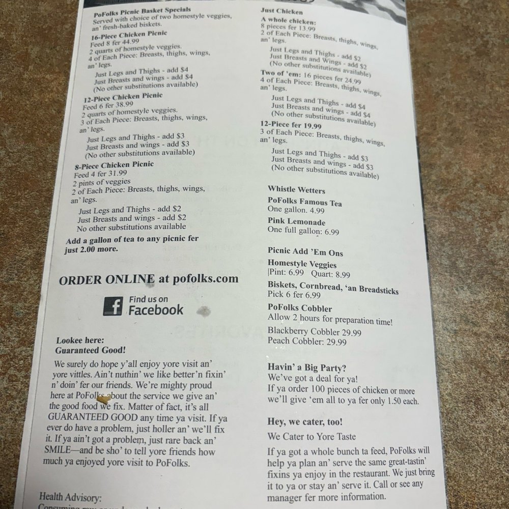 PO Folks - Menu as of 5/10/26 - Southern Near Me - Lynn Haven, Florida
