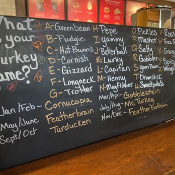 Starbucks - "What is your turkey name?" chalkboard - I'm Yam Bam Featherbottom :) - Coffee & Tea Near Me - Portland, Oregon Starbucks - "What is your turkey name?" chalkboard - I'm Yam Bam Featherbottom :) - Coffee & Tea Near Me - Portland, Oregon